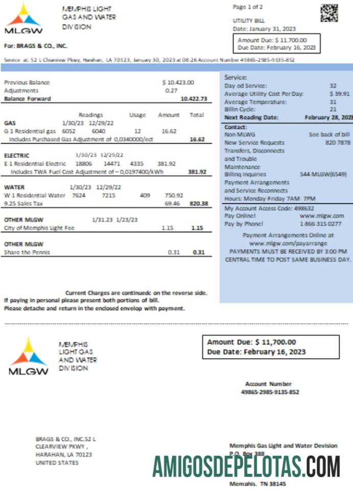 Projeto de lei de serviços públicos do Tennessee MLGW, SCR exemplo real